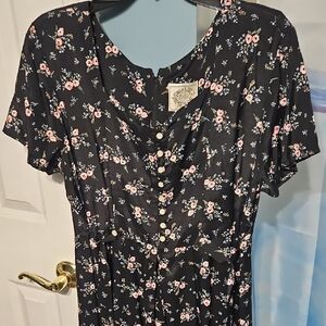 Erika Black Floral Button-Front Midi Dress
